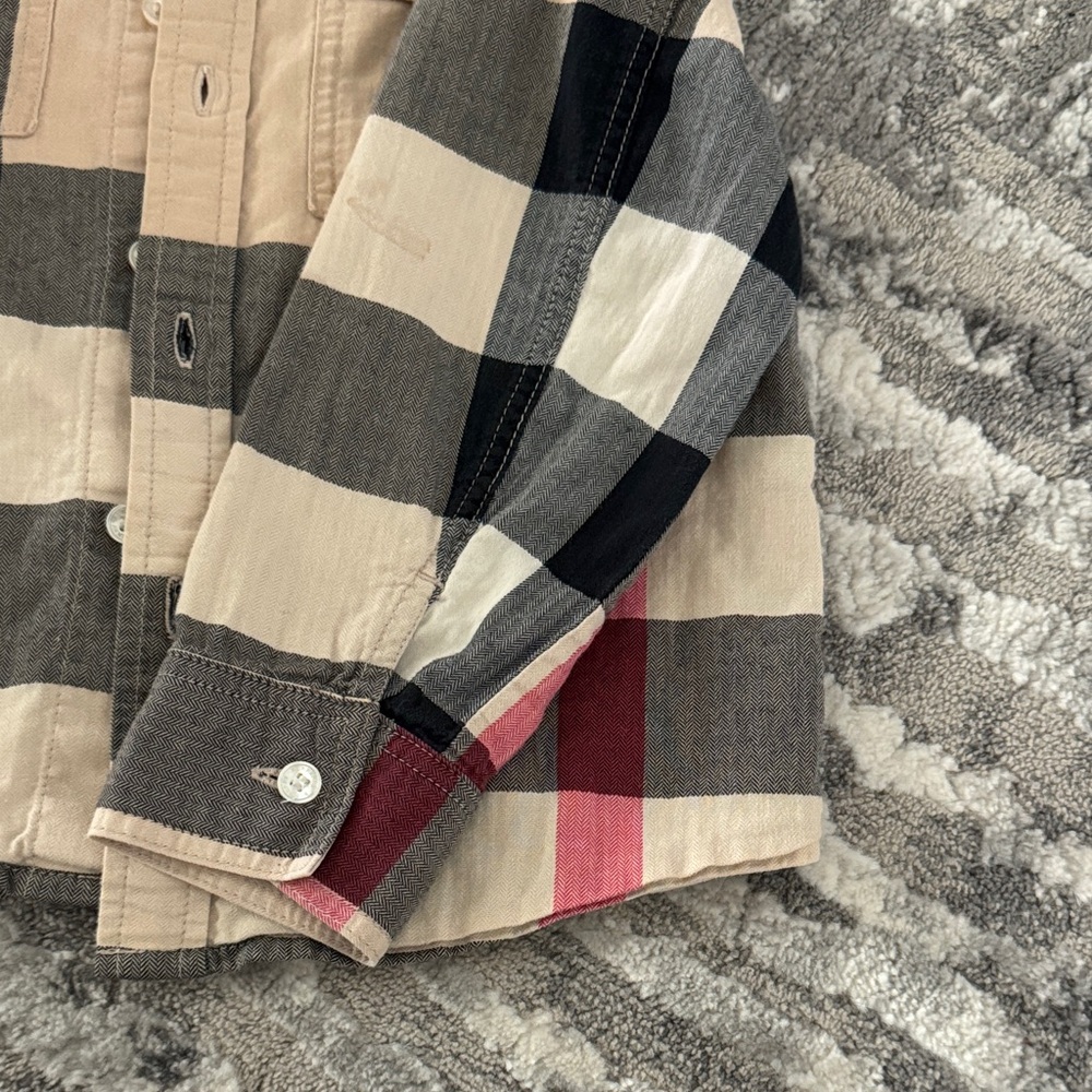 Burberry Kids Plaid Button-Down Shirt - Beige, Black, Red - Picture 10 of 11